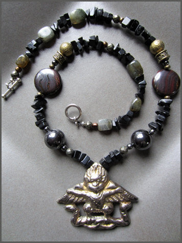 Tibetan Khyung Garuda Pendant on Rich Gemstone Strand