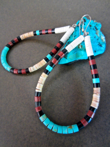 Classic Santa Domingo Multicolored Heishe Bead Earrings