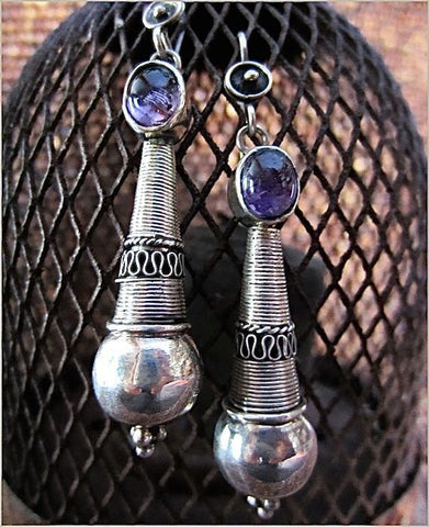 Silver Amethyst Drop Earrings from India