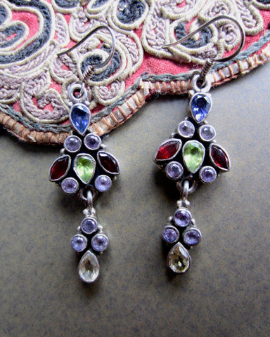 Long Luscious Multi-Gem Dangle Earrings from Jaipur