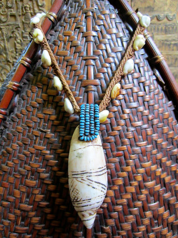 Old BaKuba Etched Shell and Cowrie Choker Necklace
