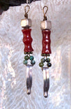 Long Bamboo Carnelian,Turquoise, and Vintage Silver Earrings
