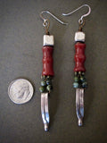 Long Bamboo Carnelian,Turquoise, and Vintage Silver Earrings