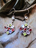 Spectacular Vintage Multi-Jewel Cluster Dangle Earrings from Jaipur