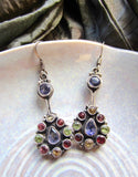 Distinctive Multi-Gem Lute-Shaped Silver Dangle Earrings from Jaipur