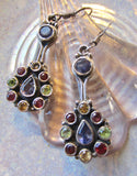 Distinctive Multi-Gem Lute-Shaped Silver Dangle Earrings from Jaipur