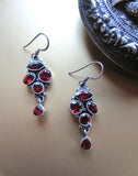 Vintage Garnet Cluster Dangle Earrings from India