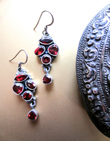 Vintage Garnet Cluster Dangle Earrings from India