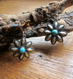 Navajo Stamped Floral Earrings with Turquoise