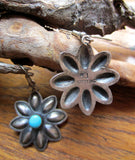 Navajo Stamped Floral Earrings with Turquoise