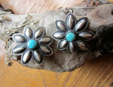 Navajo Stamped Floral Earrings with Turquoise