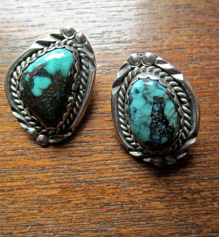 Handsome Rainbow Turquoise Post Earrings by L. Platero