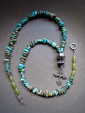 Long Turquoise Necklace with Small Yalalag Silver Cross