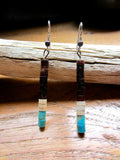 Rich Brown Olive Shell,White Clam Shell and Turquoise Heishe Bead Earrings