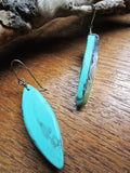 Mosaic Dangle Earrings of Jet, Mother of Pearl, and Serpentine on Turquoise