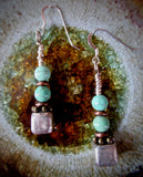 OOAK Distinctive Silver Cube and Turquoise Dangle Earrings