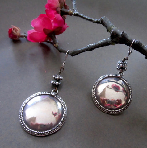 Handsome One of a Kind Sterling Full Moon Disk Earrings