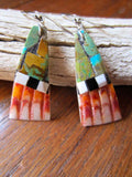 Turquoise and Orange Spondylus Shell Earrings from Santa Domingo Pueblo