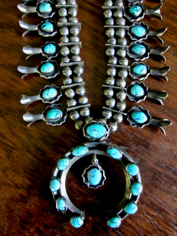 Navajo squash blossom necklace w/ Sonoran Gold Turquoise