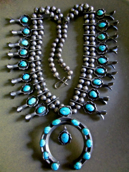 Classic Navajo Squash Blossom Necklace circa 1940s – Deborah