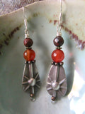 OOAK Silver Starburst Teardrop Earrings with Carnelian and Jasper