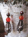 OOAK Silver Starburst Teardrop Earrings with Carnelian and Jasper