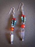 Distinctive Carnelian,Turquoise and Tribal Silver Earrings