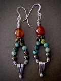 Turquoise Beaded Loops with Carnelian and Silver