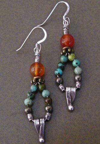 Turquoise Beaded Loops with Carnelian and Silver