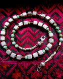 One-Off Handmade Tribal Silver Cube and Turquoise Necklace