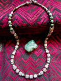 One-Off Handmade Tribal Silver Cube and Turquoise Necklace