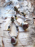 Earthy Jasper and White Clamshell Heishe Loops