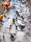 Earthy Jasper and White Clamshell Heishe Loops