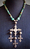 One of a Kind Turquoise Necklace with Old Yalalag Cross Pendant