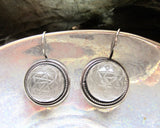 One of a Kind Silver Engraved Rock Crystal Yantra Earrings from the Himalayas