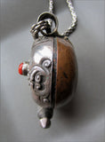 Large Tibetan Silver Charmbox with Coral on Heavy Silver Chain